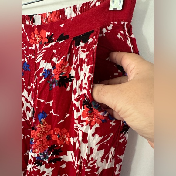 Free people bohemian Late Night Red Floral Print Wide-Leg Pants size XS - Picture 4 of 16